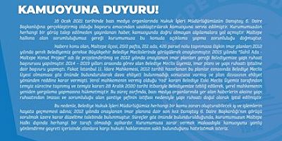 MALTEPE BELEDİYESİNDEN KAMUOYUNA DUYURU - 2021
